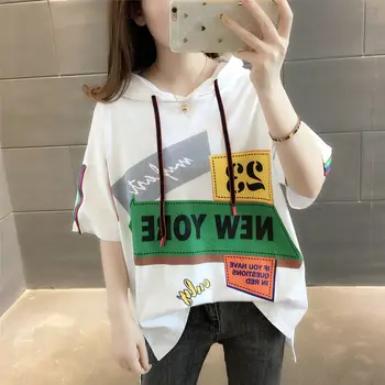 2020 Plus Dimensiune O de Gât Hanorac Tricou Femeie de Vara cu Maneci Scurte Tricou Femeie de Moda T-shirt Vrac Stil coreean Camasi Femei