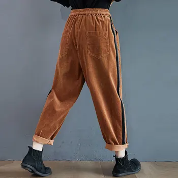 2020 Primavara Toamna Anului Nou Stil De Arte Femei Talie Elastic Vintage De Catifea Pantaloni Harem Trausers Side Stripe Loose Pantaloni Casual S53