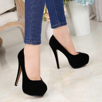 2020 Primavara Toamna Pantofi de piele de Căprioară Femei, Moda pantofi cu Toc 14cm Tocuri Mari Dimensiuni Black Red Pompe de Platforma Pantofi de Partid Femeie
