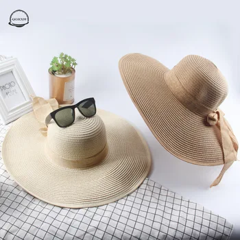 2020 Primavara-Vara Moda Pălărie De Paie Pentru Femei New Temperament Bowknot Mare Refuz De Soare Pălărie De Panama În Aer Liber În Stil Plajă Umbrelă De Soare Capac