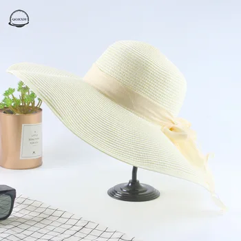 2020 Primavara-Vara Moda Pălărie De Paie Pentru Femei New Temperament Bowknot Mare Refuz De Soare Pălărie De Panama În Aer Liber În Stil Plajă Umbrelă De Soare Capac