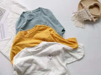 2020 Primăvara Și Vara-Copii Bumbac Decolteu rotund tricou cu Maneci Liliac Brodate de Desene animate de Bumbac cu mâneci Lungi T-shirt