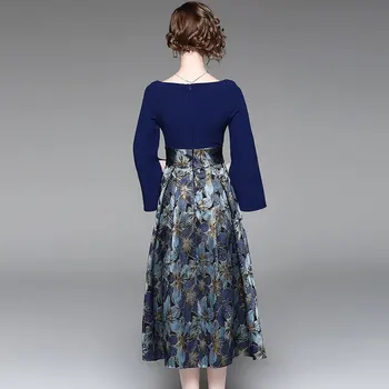 2020 primăvară și toamnă pentru femei maneca lunga mediu și lung stil elegant rotund gat rochie mozaic