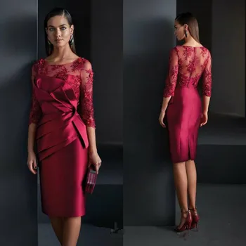2020 Red Mama De Rochii de Mireasa Teacă Appliqued Genunchi Lungime Oaspete de Nunta Rochie Personalizate Mâneci Formale rochie de Seara