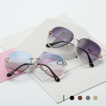 2020 Retro fără ramă de ochelari de Soare pentru Femei Vintage Roz Pilot Ochelari de Soare Moda lunetă soleil femme gafas de sol mujer