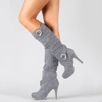 2020 Sexy Genunchi Ridicat Cizme pentru Femei Subțire Toc Rotund Toe Platforma de Moda Doamnelor Cizme din Piele PU de Dimensiune 34-43 Pantofi de damă