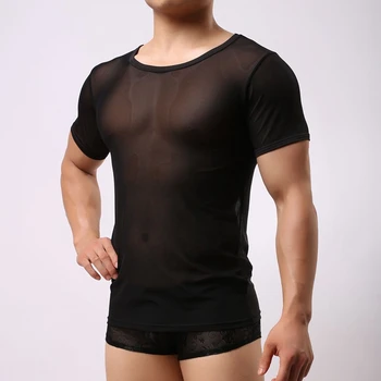 2020 Sexy Mesh T Camasa Barbati Vedea Prin Topuri Transparente Club de Noapte Tee Fierbinte de Vară Streetwear Gay Casual tricouri Maieu