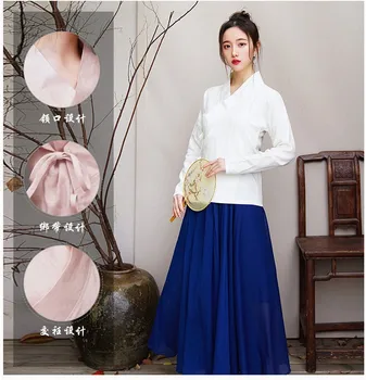 2020 Stil Chinezesc Lenjerie De Pat Din Bumbac Tricou Femei Bluza Blusa Solidă Maneca Lunga Top Retro Vintage Tricou Vechi Costum Îmbunătăți Hanfu