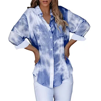 2020 Tie-dye Plus Dimensiune Topuri Pentru Femei Bluze de Turn-down Guler Maneca Lunga Birou de Epocă Doamnelor Camasi Casual Bluza Streetwear