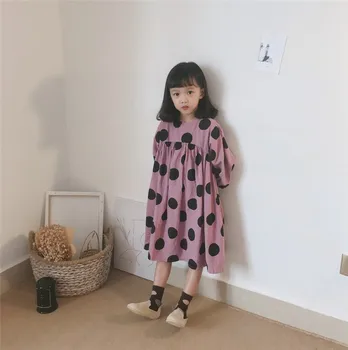 2020 Toamna Anului Nou Pentru Copii Fete Buline Rochie Stil Coreean Bumbac Maneca Lunga Rochie De Printesa Halat De Haine Pentru Copii Rochii Largi
