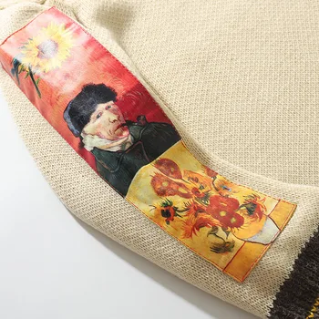2020 Toamna Bumbac Hip Hop Bărbați Pulover Pulover pull homme Van Gogh Pictura, Broderie Tricotate Pulover Vintage Barbati Pulovere