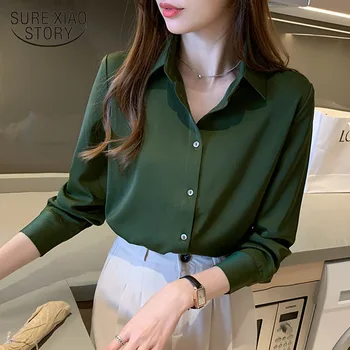 2020 Toamna coreean Birou Doamnă Stil Bluza Femei Solide de Matase cu Maneci Lungi pentru Femei Bluza din Satin Single-breasted Tricouri Largi 11053