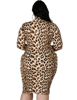 2020 Toamna Femei de Culoare de Imprimare Bodycon Rochie de Petrecere Plus Dimensiune Domnișoară Sexy O-neck Maneca Lunga Bodycon Jumătatea Vițel Rochii