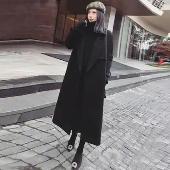 2020 Toamna Iarna coreean Femei Chic X-Long Îmbrăcăminte de Culoare Neagră de Lână&Amestecuri Jachete Calde Direct Femei Plus Dimensiune 4XL Straturi