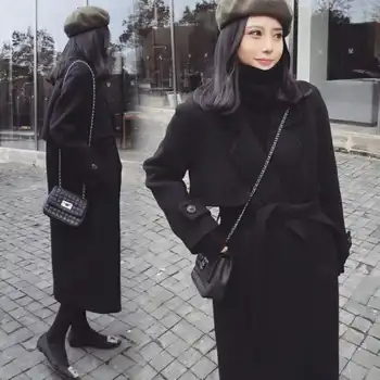 2020 Toamna Iarna coreean Femei Chic X-Long Îmbrăcăminte de Culoare Neagră de Lână&Amestecuri Jachete Calde Direct Femei Plus Dimensiune 4XL Straturi