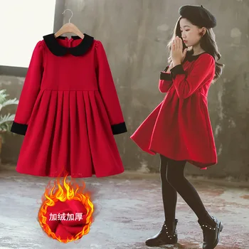 2020 toamna iarna Europei Copii Baby girl haine Plus de catifea roșu gros Rochii de adolescent Haine Vestido 4 5 6 8 9 10 11 12 an