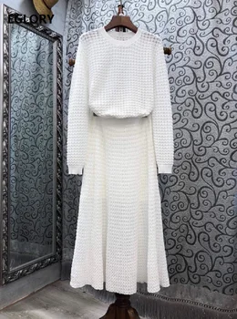 2020 Toamna Iarna Moda Pulover, Costume pentru Femei de Înaltă Calitate de Tricotat cu Maneca Lunga, Pulovere+Mid-Calf-Linie Tricotate Fusta Set 2pc
