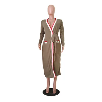 2020 Toamna Iarna Nou-Veniți Stripe Print Rochie Lunga Casual Cu Maneci Lungi Din Africa Rochii Maxi Pentru Femei Tricotate Vestidos