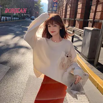 2020 Toamna Iarna pulover femei coreene Harajuku Urs Japoneze Kawaii Rotund gat sex Feminin pulover vrac plus dimensiunea pulover