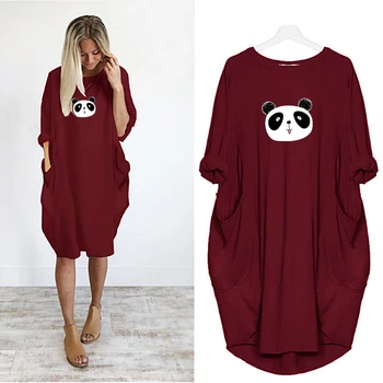 2020 Toamna-iarna rochii pentru femei Drăguț Panda Imprimare Vrac Elegant Petrecere Vintage Haine Casual Mâneci Lungi Plus Dimensiune Vestidos