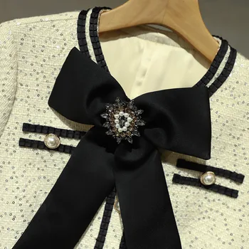 2020 Toamna Iarna Tweed Două Bucata Set Femeile Perla Sequin Strat De Sacou + Fusta Cu Talie Inalta, Costume Elegante, Chic Doamnelor 2 Bucata Set