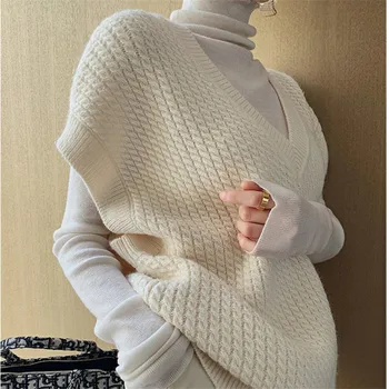 2020 Toamna Iarna Vesta Tricotate Pentru Femei pulover Pulover Solid V-neck Loose Elegant Dulce Casual Vintage se Potrivesc de sex Feminin Topuri