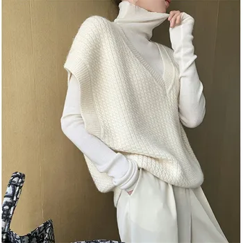 2020 Toamna Iarna Vesta Tricotate Pentru Femei pulover Pulover Solid V-neck Loose Elegant Dulce Casual Vintage se Potrivesc de sex Feminin Topuri