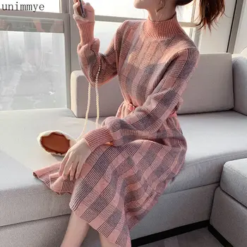 2020 Toamna Iarna Volane Îngroșarea Tricotate Maxi Rochie Sirena Femei Cald Moda Coreeană Pulover Rochie De Elasticitate Vestidos Y20