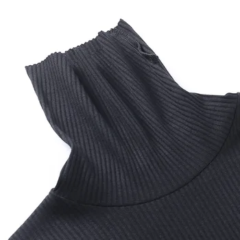 2020 Toamna Noua Casual Culoare Solidă Gât cu Maneci Lungi Scurte mulate pe corp Bază Tricotate Femei de Top Pulover URI Fierbinte