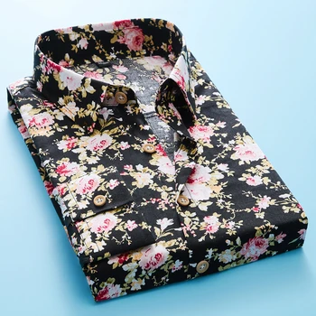 2020 Toamna Noua Moda de sex Masculin Tricou Casual cu Maneci Lungi Buton de Cămașă pentru Bărbați a Crescut Floral Imprimat Tricouri Barbati