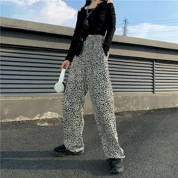 2020 toamna noua versiunea coreeană a INS leopard de imprimare fata fierbinte decora largi picior pantaloni largi și subțiri pantaloni drepte colector pantaloni