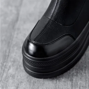 2020 Toamna pentru Femei Pantofi Casual din Piele Înălțimea Creșterea Cizme Glezna Cizme Pană Tocuri Ascunse Pantofi de Femeie Platforma Botas Negru
