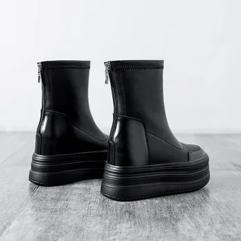 2020 Toamna pentru Femei Pantofi Casual din Piele Înălțimea Creșterea Cizme Glezna Cizme Pană Tocuri Ascunse Pantofi de Femeie Platforma Botas Negru