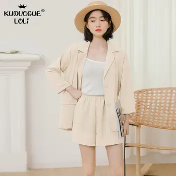 2020 Toamna Sifon Femei Costum Set Stil coreean Trei sferturi Mâneci Subțire de Culoare Solidă Freesize Moda Casual Costum din Două piese