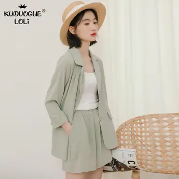 2020 Toamna Sifon Femei Costum Set Stil coreean Trei sferturi Mâneci Subțire de Culoare Solidă Freesize Moda Casual Costum din Două piese