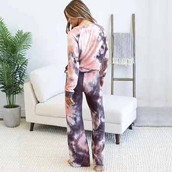2020 Toamna Tie Dye Pijamale Femei, Pijamale-a dat drumul Acasă Costum pentru Femei îmbrăcăminte de noapte de Iarnă Pijama Pantaloni tinutelor Feminine
