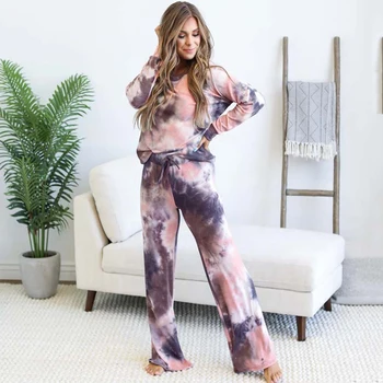 2020 Toamna Tie Dye Pijamale Femei, Pijamale-a dat drumul Acasă Costum pentru Femei îmbrăcăminte de noapte de Iarnă Pijama Pantaloni tinutelor Feminine