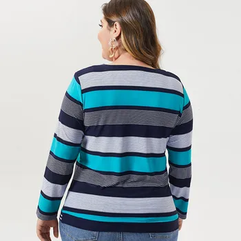 2020 Toamna Womens Plus Size Long sleeve stripe T shirt doamnelor moda de Epocă elegant mama Plus Dimensiune Topuri