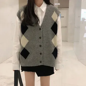 2020 toamna și iarna stil coreean tricotate v gât poftă de mâncare carouri pulovere femei, pulovere și pulovere pentru femei (X1608)