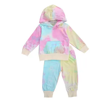 2020 Todder Copil Copil Tie Dye Seturi De Îmbrăcăminte Maneca Lunga Cu Gluga TopsLong Pantaloni Casual Cald CottonChildren Toamna Utilaje De Primăvară
