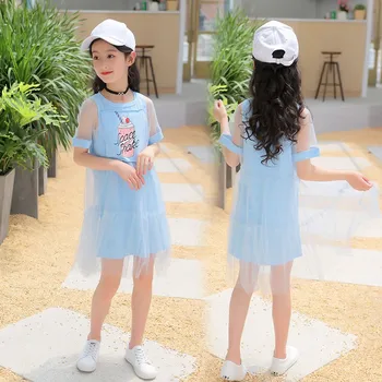 2020 Vara Noi de Moda pentru Copii Fete Maneci Scurte Patch-uri de Gheață Crema de Plasă cu ochiuri Fire Partid Rochie de Printesa pentru Copii Haine de la 4 la 14 ani
