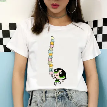 2020 Vara Noi Kawaii Alb Topuri Powerpuff Tricou Fetele Harajuku Amuzant de Desene animate Drăguț Imprimate T-shirt Femei Picătură de Transport maritim