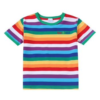 2020 Vara Noi pentru Copii Scurte din Bumbac T-shirt Toddler Boys Copii Fete de Moda Curcubeu T-shirt, Bluze Casual Pentru Copii 2-7 Ani