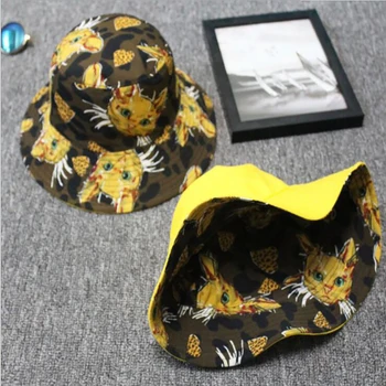2020 Vara Pălărie Pescar De Oameni Reversibile Găleată Pălărie Femei Animal Cat De Imprimare Bob Hip Hop Capace Panama Soare, Pălăria De Pescuit