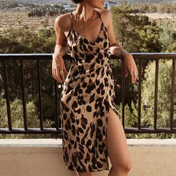 2020 Vara Rochie Sexy Femei Leopard De Imprimare De Moda Pentru Femei Rochii Fara Spate Sling Doamnelor Rochie De Vara Rochie Casual Vestidos#J30