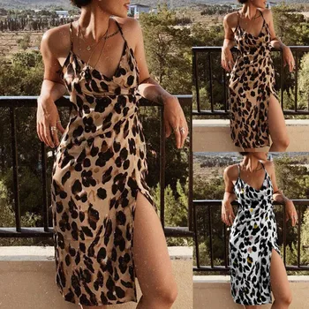 2020 Vara Rochie Sexy Femei Leopard De Imprimare De Moda Pentru Femei Rochii Fara Spate Sling Doamnelor Rochie De Vara Rochie Casual Vestidos#J30