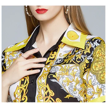 2020 vara toamna Femei tricou Vintage Rochie de Pista Midi Veșminte Doamna Maneca scurta galben baroc Imprimare-Linie de Vacanță Vestido