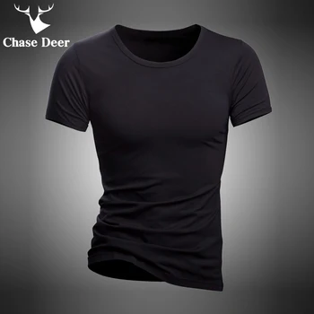 2020 Vara Tricou Bumbac Solid De Înaltă Calitate, Slim Casual Brand Nou Chase Cerb Alb Și Negru Trening Lenjerie T-Shirt Pentru Bărbați