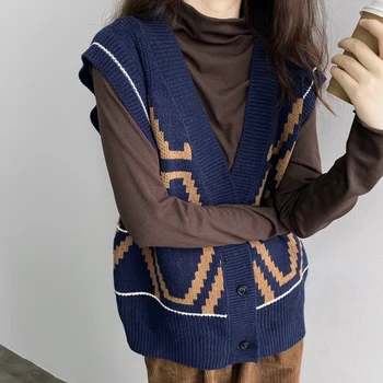 2020 începutul toamnei geometrice retro vesta vesta tricotate pulover femei PUMU serie JH9226