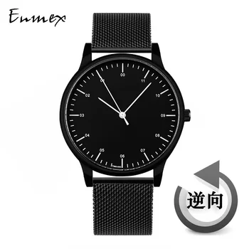 2020gift Enmex înapoi ceas de mână de design creativ inversare timpul stil simplu din oțel inoxidabil casual cuarț ceas de moda